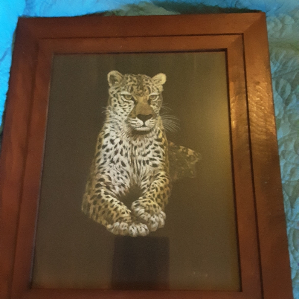 Vintage Panther Print/framed, signed by M. Brice